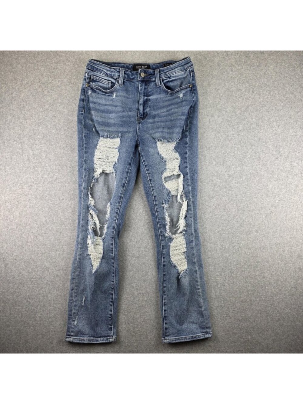 Judy Blue Jeans Womens 11/30 Straight High Rise Medium Wash Destroyed Stretch